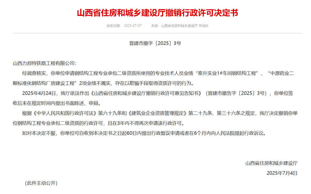 以欺骗手段取得资质<strong></p>
<p>比特币官网</strong>，山西省住建厅连发6则撤销行政许可决定书